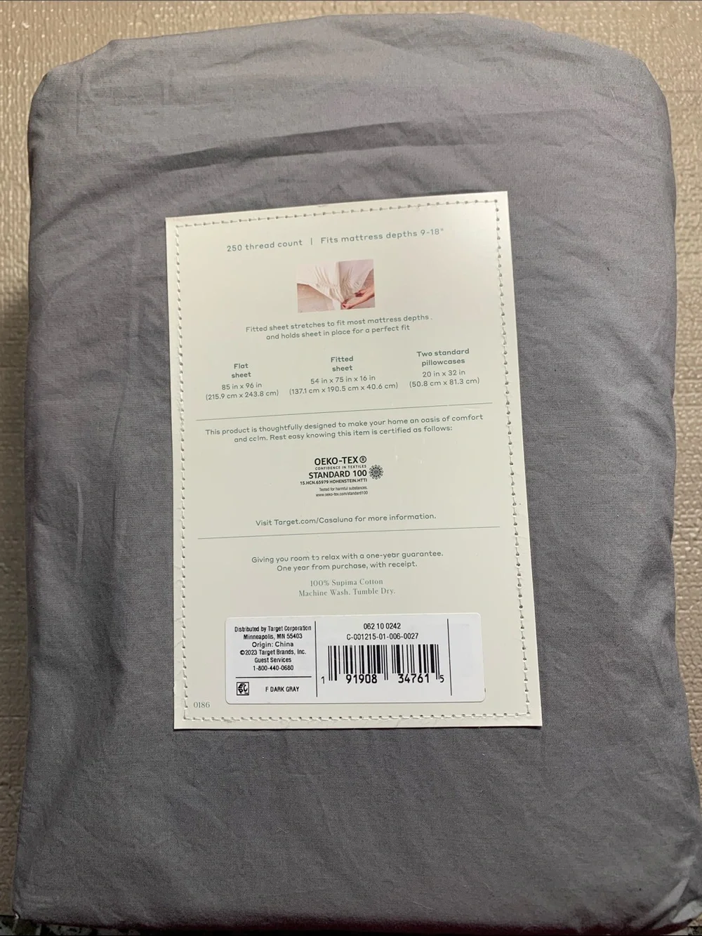 Casaluna Supima Percale Sheet Set Full Size In Dark Gray